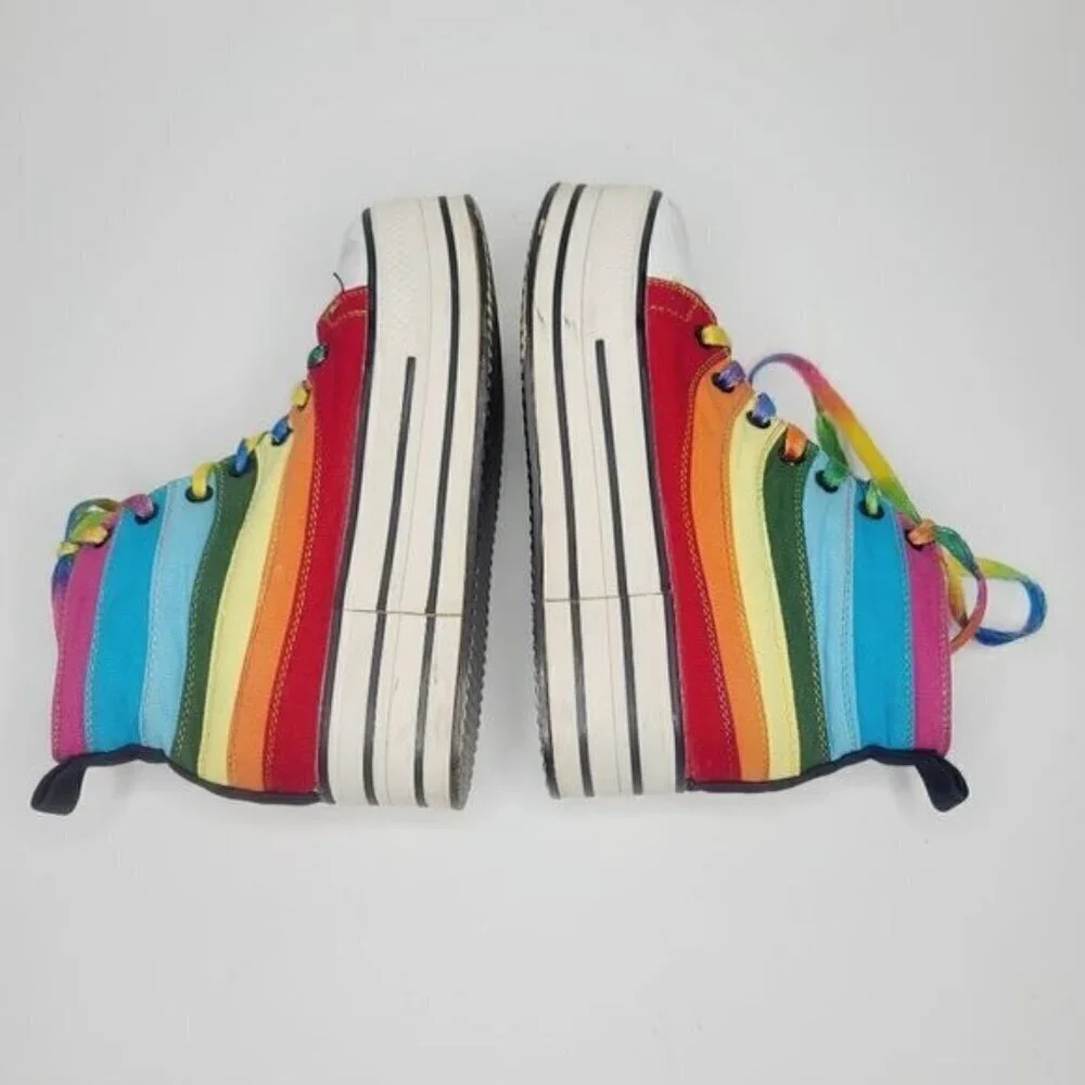 Vintage 90s Rare Rainbow Pride Rave Chunky Lace Up High Top Sneaker